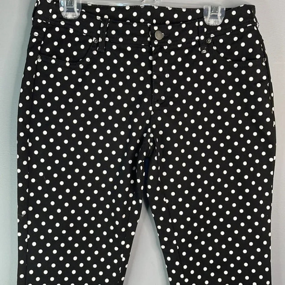GARNET HILL Polka Dot Jeans Black White Denim Zip Ankle Rigid Stretch 8P - Picture 3 of 12